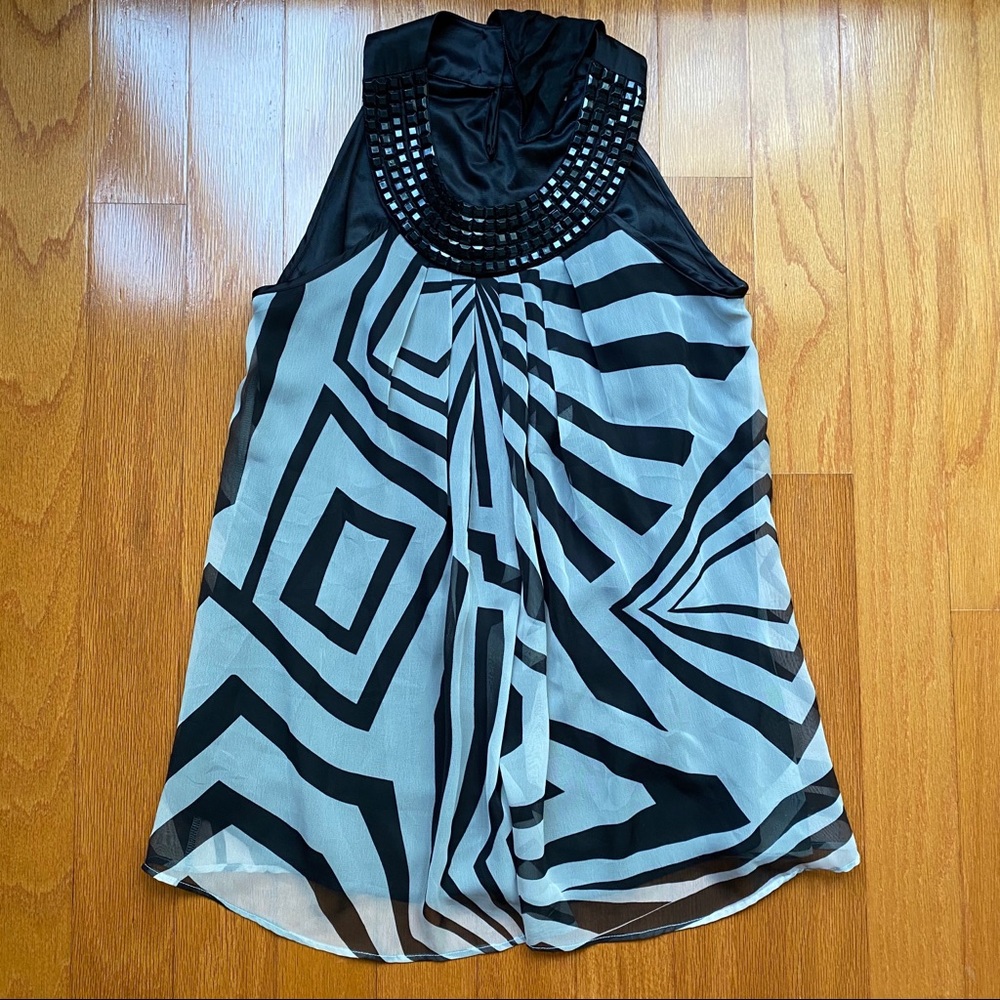 Black and white chiffon beaded top